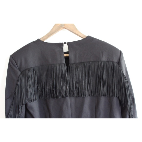 Zara NWT Shoulder Pad & Fringe with Long Sleeves Mini Dress Small - Picture 6 of 8